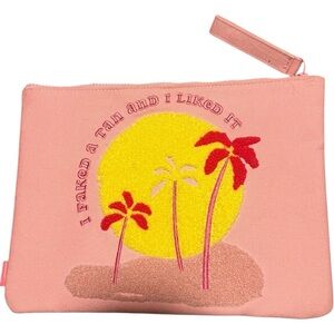 Fun Makeup bag organizer water proof Pink Yellow Tropical Clutch zipper travel